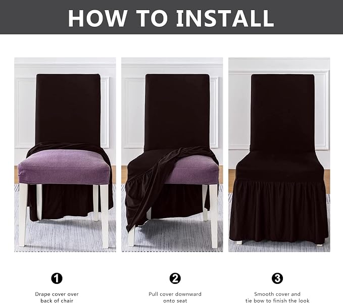 molasofa Chair Covers for Dining Room Set of 6 Stretch Chair Slipcovers with Skirt for Kitchen Seat Protectors Wedding Banquet Decor Kids Pets Spandex Fabric Washable (6pcs, Chocolate) - Image 7