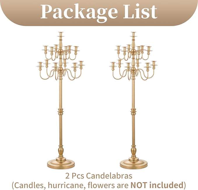 Sziqiqi Wedding Candelabra 51in Tall : Large Candelebras for Party Event Gold Candle Holders Set of 2 for Candlesticks Table Centerpiece for Party Events