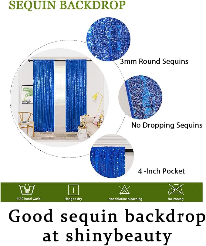 ShinyBeauty Royal Blue Sequin Backdrop Curtain 2 Panels 4FTx10FT Glitter Backdrop Set Sequin Backdrop for Baby Shower N0312 - Image 6
