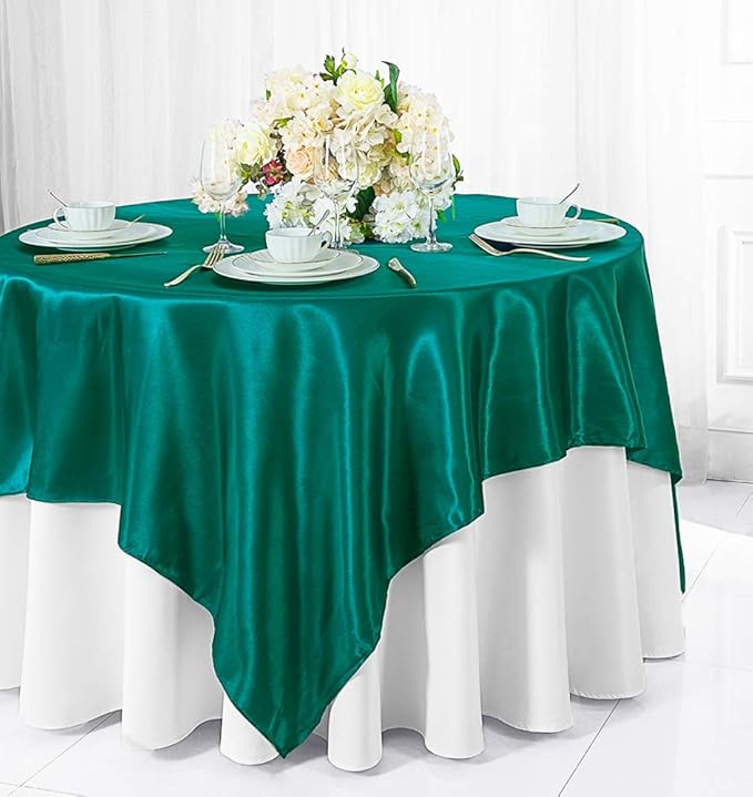 (2 PCS 54" Square Satin Table Overlays Toppers Tablecloths Table Overlay Cover Linens for Wedding Decoration Party Banquet Events - Oasis