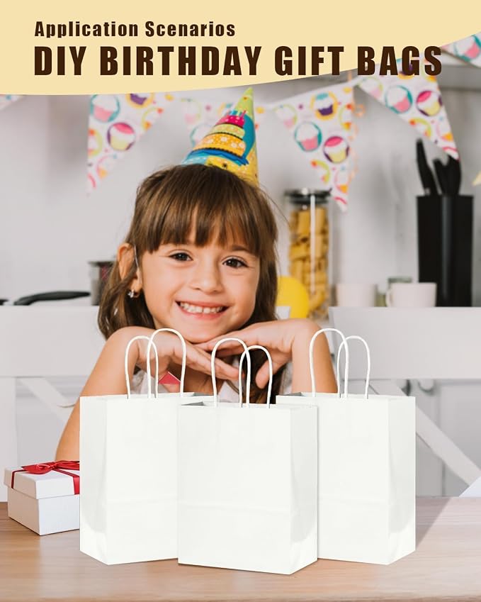 Bakepacker 60-Pack Medium Size Gift Paper Bags with Handles Bulk 10.6"x8.3"x4.3" White Party Shopping Bags - Image 7