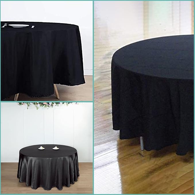 EventStable 132 Inch Round Durable Polyester Tablecloth, Black, 10-Pack | Wrinkle & Stain Resistant, Machine Washable & Reusable, Ideal for Weddings, Banquets & Parties - Image 7