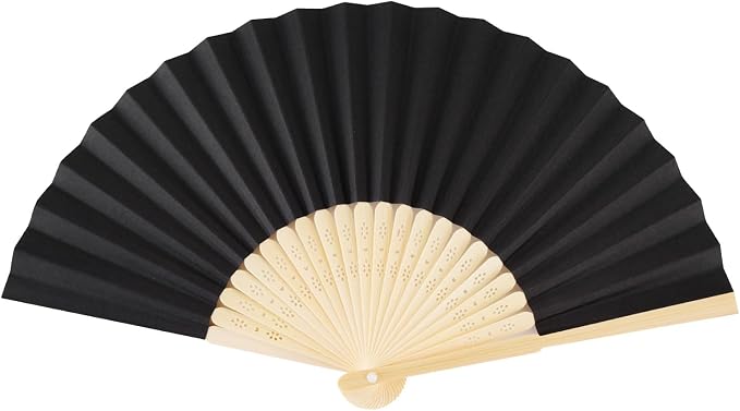 Sepwedd 50pcs Black Paper Hand Fan Bamboo Folding Fan Handheld Paper Fan | Handheld Paper Fan for Wedding Party and Home Decoration - Image 5