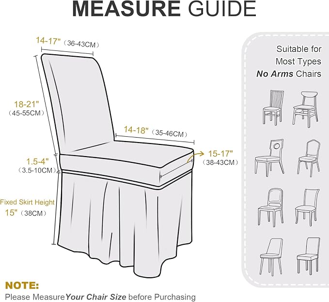 NICEEC Chair Covers for Dining Chairs Dining Room Chair Covers with Skirt | Parson Chair Slipcovers,Set of 2,Spandex,Elegant Chair Protector,Machine Washable,Kitchen Wedding Party Banquet,Light Grey - Image 6