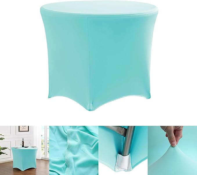 Spandex Round Tablecloth Light Blue 4ft Fitted Stretch Tablecloth Elastic Cocktail Table Cover for Wedding Party Restaurant Banquet New Year and Halloween PTC24 - Image 7