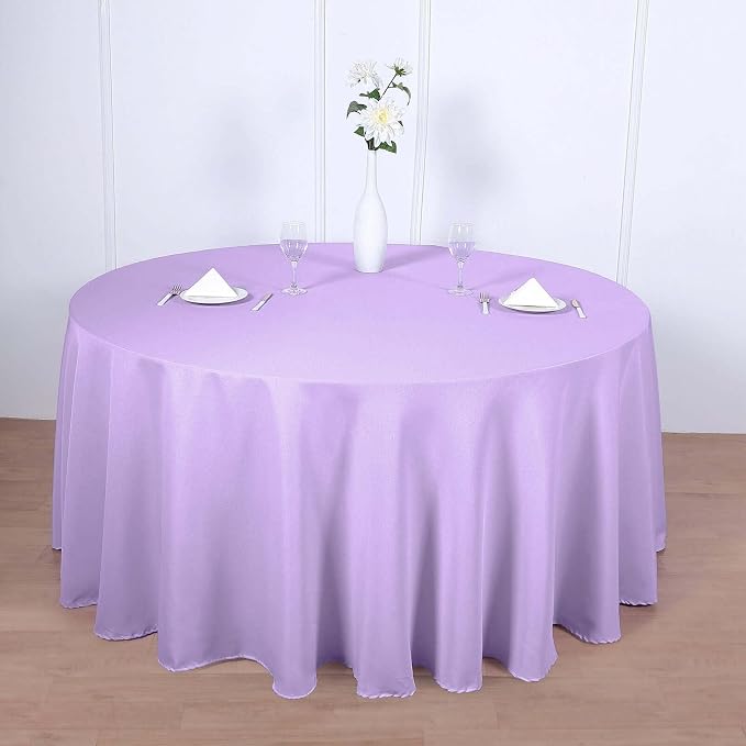 Tableclothsfactory 5PCS | 120" Lavender Polyester Round Tablecloth for Party & Decorations - Image 8