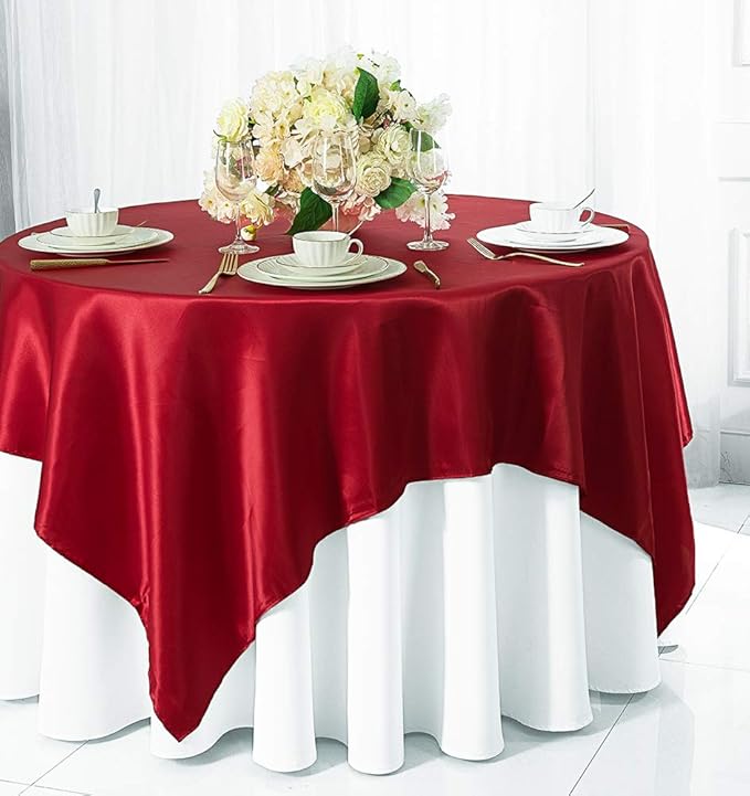 (2 PCS 54" Square Satin Table Overlays Toppers Tablecloths Table Overlay Cover Linens for Wedding Decoration Party Banquet Events - Apple Red