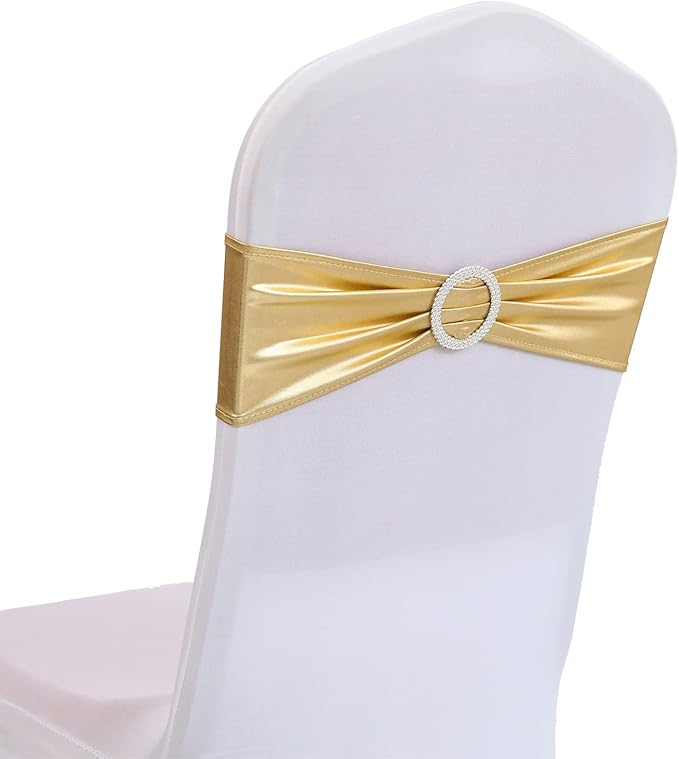 Dimatic Spandex Chair Sashes Bands 30PCS Stretch Chair Cover Ties Bows with Buckle Slider Wedding Party Reception Banquet Decoration (Metallic - Gold) by Dimatic