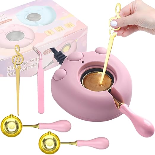 Electric Wax Seal Warmer, Andotopee Wax Sealing Melter with 2pcs Spoons, Tweezers, Stir Pin, Great Melting Furnace Kit Fast Melting WaxSeal Bedas for Envelope Stamp Seals Craft, Pink