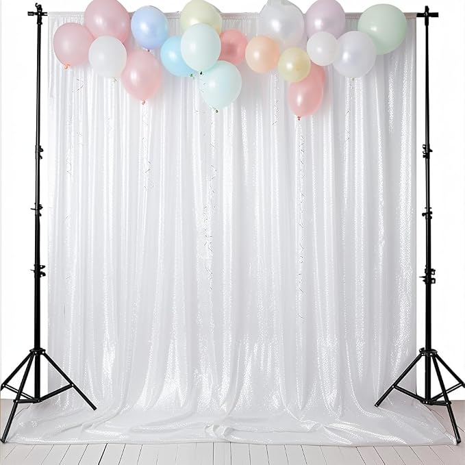 JYFLZQ White Sequin Backdrop Curtains for Party 10x8ft(WxH) 1 Panel - Image 7