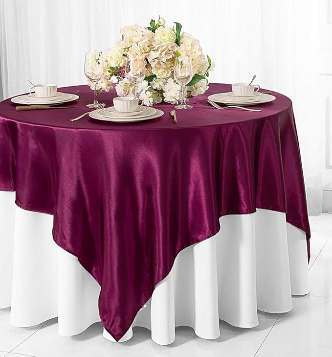 (2 PCS 54" Square Satin Table Overlays Toppers Tablecloths Table Overlay Cover Linens for Wedding Decoration Party Banquet Events - Sangria