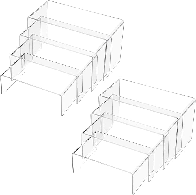 Chuangdi 20 Pcs Acrylic Display Risers, Clear Plastic Product Stand, Food Display Riser for Table Party Jewelry Shelf Decor for Figure Dessert Cupcake Candy Action Showcase(Clear,Super Large Set) - Image 7
