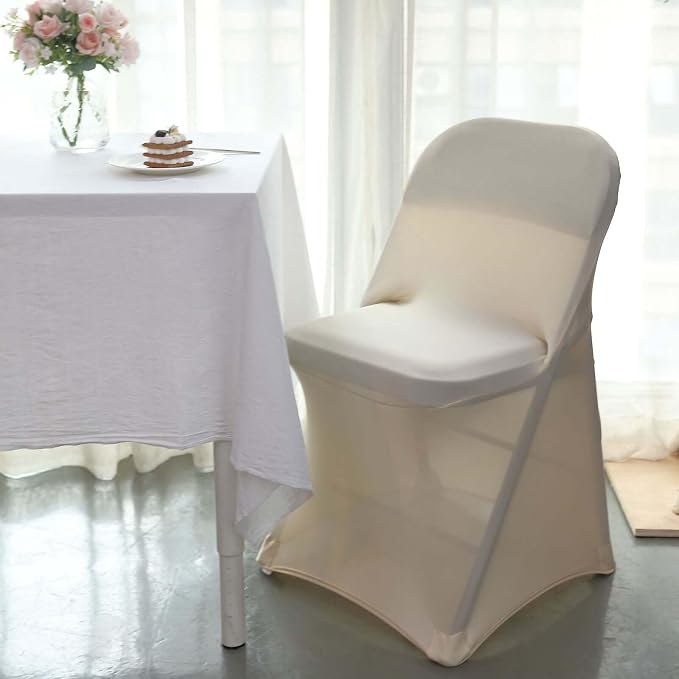 Tableclothsfactory Stretchy Spandex Fitted Folding Chair Cover Dinning Event Slipcover for Wedding Party Banquet Catering - Beige - Image 9