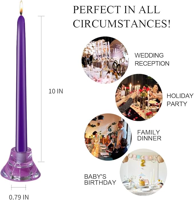 Purple 10-inch Set of 8 Cone-Shaped Candles, Perfect for Dinner - Smoke-Free and odorless Cone-Shaped Candles Burn for a Long time