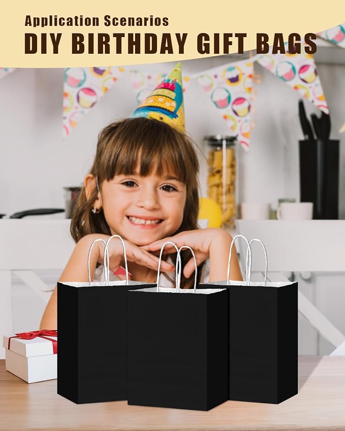 Bakepacker 24Pcs Paper Gift Bag with Handles Bulk Black Paper Bags Multiple Uses (8.3"x6"x3.15", Small Size) - Image 7