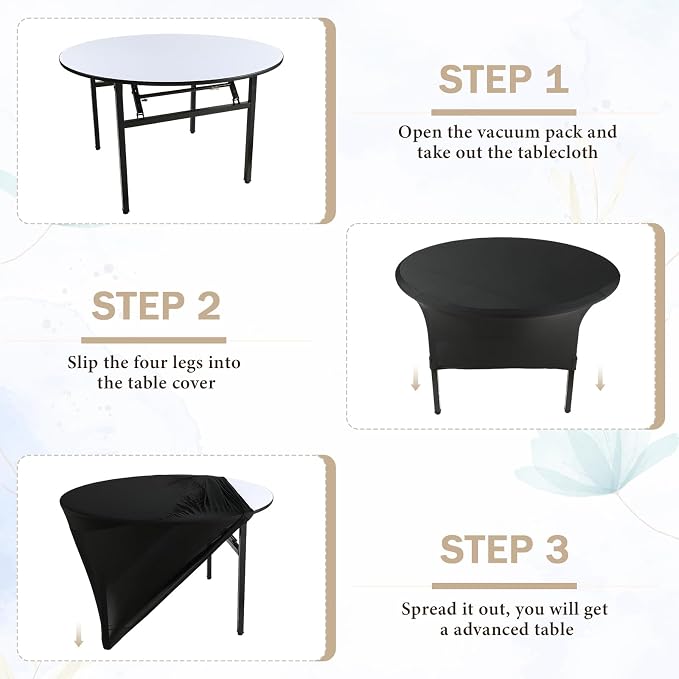 Preboun 8 Pack 72 Inch/ 6 FT Spandex Round Tablecloth Black Fitted - Image 6