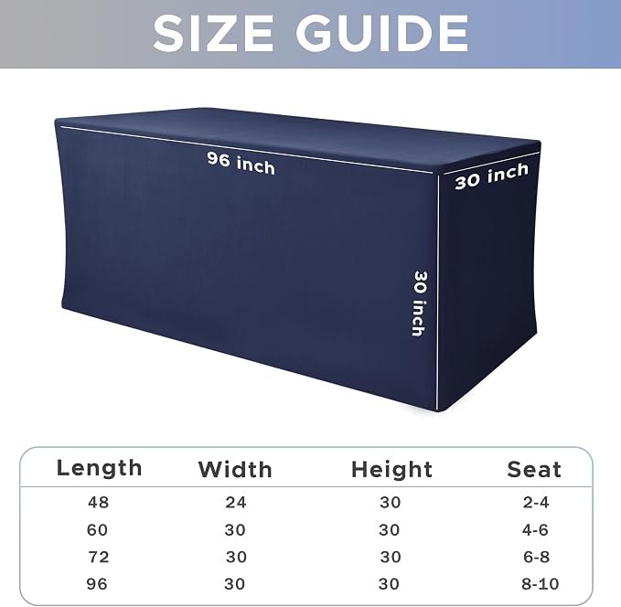 Rectangle Spandex Fitted Tablecloths For Vendor 2 Pcs 96X30 Inch Navy - Image 7