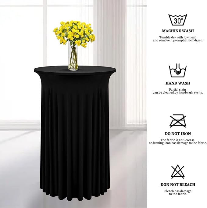 10 Packs Black Round Cocktail Table Skirt 32"x 43" | Spandex Stretch Cocktail Tablecloth with Wavy Drapes, Fitted High Top Table Covers for Wedding Bar Party Birthday - Image 8