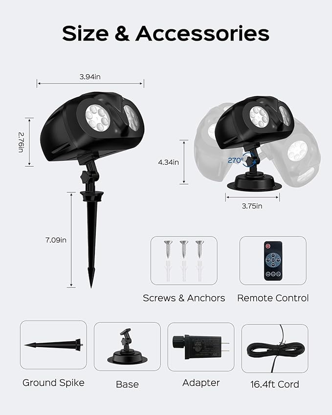 Snowflake Projector Lights JACKYLED Dual-Head Christmas Snowflake Light Projector HD Outdoor Indoor Festival Lighting Decoration with Remote, Timer, and 16.4ft Cord for Xmas, New Year, Winter Party