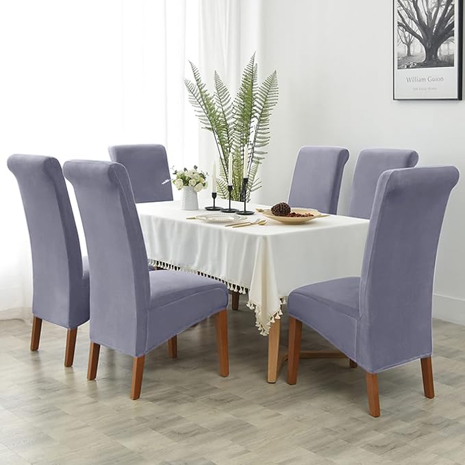 MIFXIN Large Dining Chair Covers Stretch Suede Velvet XL Size Chair Slipcover Spandex Soft Washable Chair Protector Seat Covers for Dining Room Kitchen Hotel Wedding Banquet (4 Pack, Light Grey) - Image 9