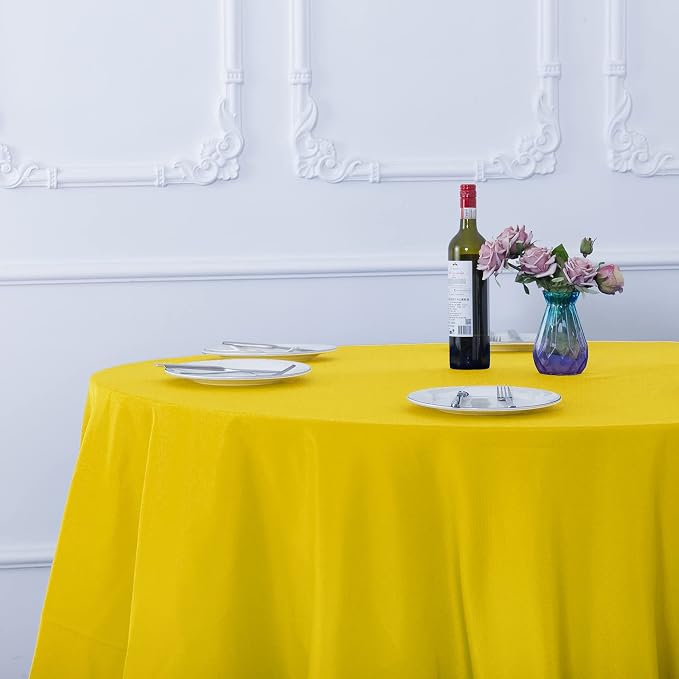 Ascoza 2pack 120 Inch Yellow Round Tablecloth in Washable Polyester Fabric for Wedding/Banquet/Restaurant/Parties… - Image 7