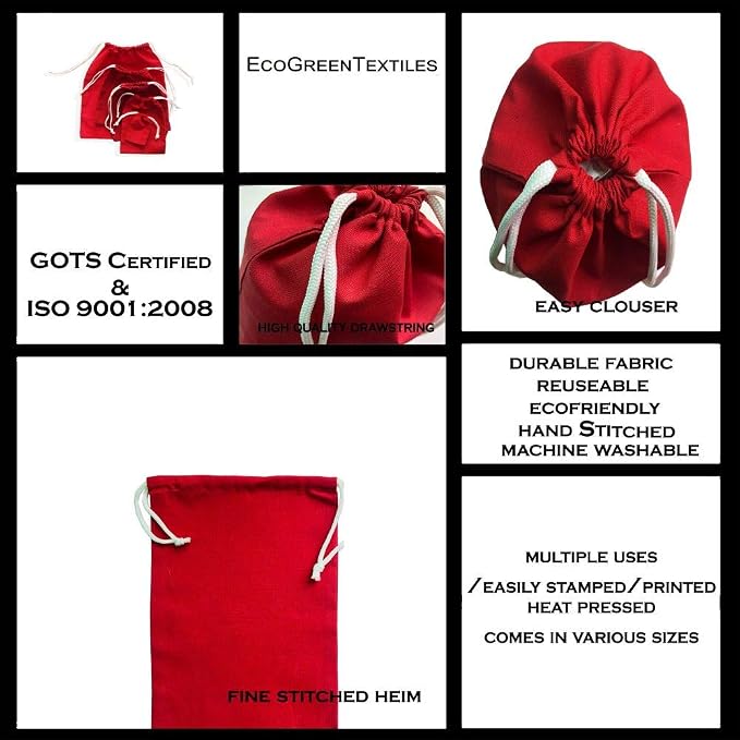 3x5 inches Color Full Cotton Bags, Reusable And Biodegradable Produce Muslin Drawstring Bags Pack Of 25 (Red) - Image 4