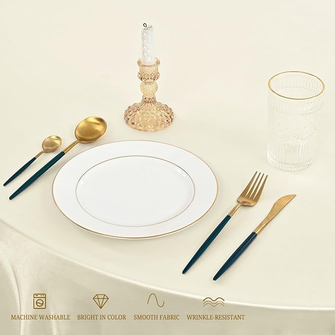 12 Pack 108 Inch Round Satin Tablecloth, Ivory - Image 8