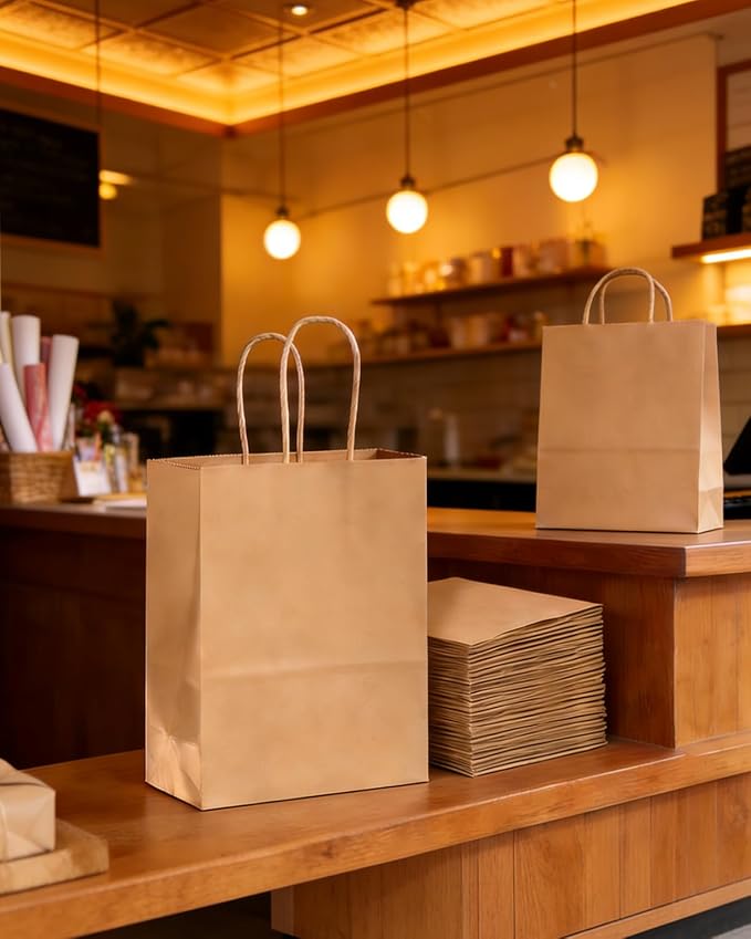 qiqee 400-Packs Brown Paper Gift Bags with Handles Bulk 10.6"x8.3"x4.3" Medium Size Paper Bags Multiple Uses - Image 8