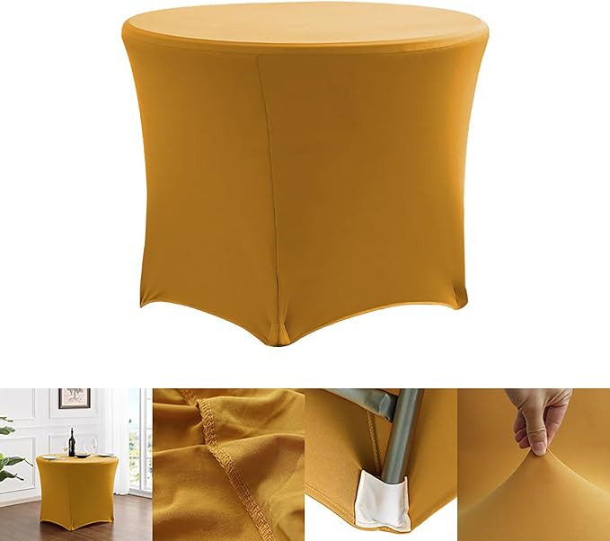 6 Pack Spandex Round Tablecloth Dark Gold 5ft Fitted StrePTCh Tablecloth Elastic Cocktail Table Cover for Wedding Party Restaurant Banquet New Year and Halloween PTC24 - Image 7