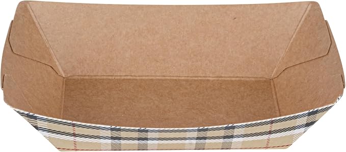 Restaurantware-Bio Tek 4 Ounce Paper Boats, 400 Disposable #25 Food Trays - PE Lining, Durable, Plaid Print Paper Food Baskets, For Concession Stands, Picnics, or Fairs, Stackable - Image 10