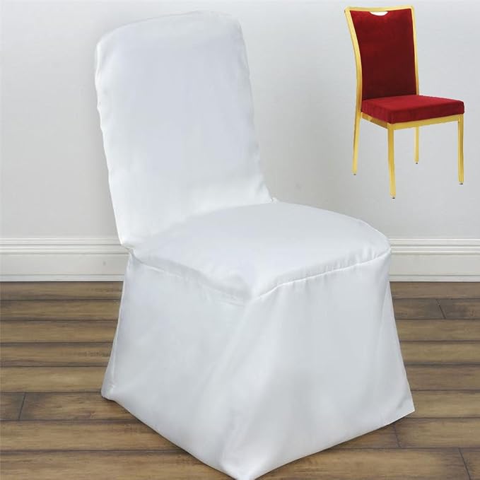 Tableclothsfactory 50pcs White Square Top Polyester Banquet Chair Cover Dinning Event Slipcover for Wedding Party Banquet Catering - Image 3