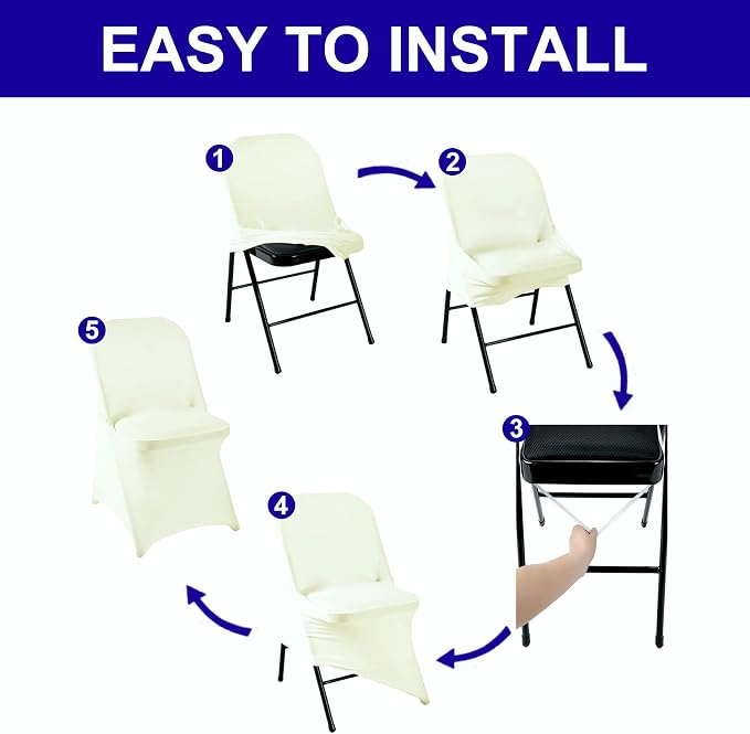 Folding Chair Covers - 36pcs, Universal Ivory Spandex Fitted Covers for Folding Chairs, Stretchy for Wedding, Party, Banquet, Conference - Image 5