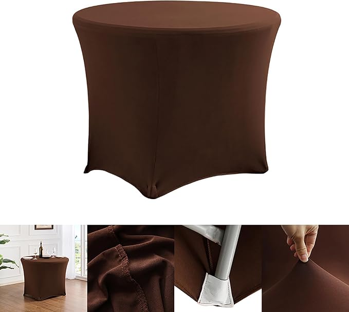 Spandex Round Tablecloth Dark Coffee 6ft Fitted Stretch Tablecloth Elastic Cocktail Table Cover for Wedding Party Restaurant Banquet New Year and Halloween PTC24 - Image 7