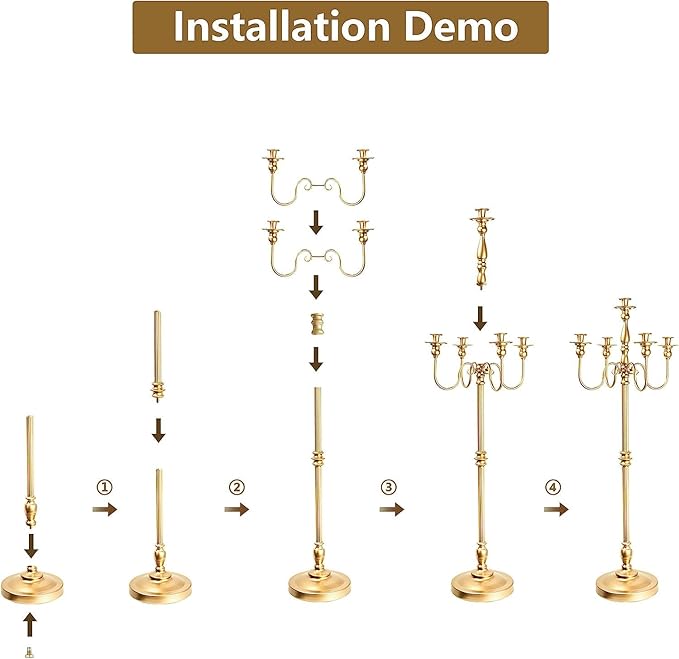 Gold Candelabra for Wedding Event Decor, 50'' Tall Floor Candle Holder, 1 Pcs Metal 5 Arm Centerpiece for 5 Candlesticks, Party Wedding Aisle Home Decorations