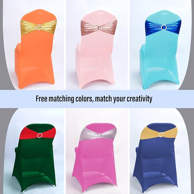 LEBENGURU Metallic Silver Stretch Chair Sashes 30pcs with Buckle Slider - Image 9