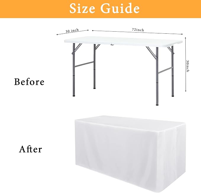 Obstal 4 Pack White Tablecloth Fitted Table Clothes for 6 Foot Rectangle Tables - Water Resistant Washable Fabric Polyester Rectangle Table Cover for Outdoor/Indoor Uses?72L x 30W x 30H Inches, White? | Water Resistant Washable Fabric Polyester Rectang... - Image 7