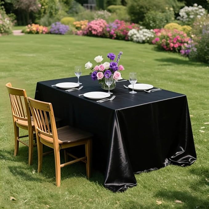 1 Pack Black Satin Tablecloth 60" x 102" Rectangle Bright Silky Smooth Satin Table Cover for Wedding Party Banquet Decoration