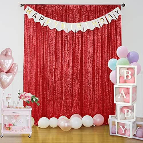 Sugargirl Red Sequin Backdrop Curtain 7FTx7FT Glitter Red Background Drapes Sparkle Photography Backdrop for Party Wedding Birthday Wall Decoration(1 Panel) - Image 7