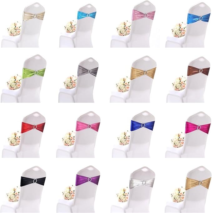 Dimatic 25 PCS Spandex Stretch Chair Sashes Bow Elastic Chair Cover Bands with Buckle Slider for Wedding, Banquet, Party, Hotel Event Decorations - Purple - Image 5