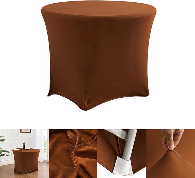 6 Pack Spandex Round Tablecloth Light Coffee 6ft Fitted StrePTCh Tablecloth Elastic Cocktail Table Cover for Wedding Party Restaurant Banquet New Year and Halloween PTC24 - Image 7