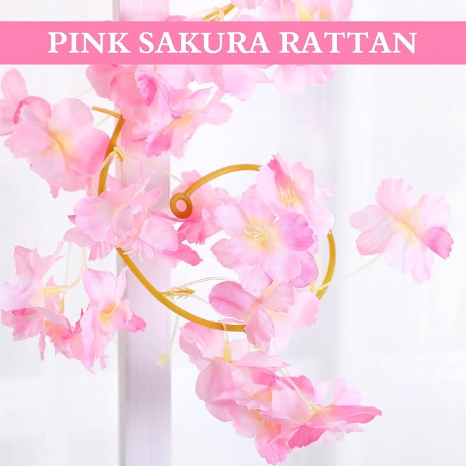 24 Pcs 141.6ft Artificial Cherry Blossom Garland Faux Flower Vines Hanging Silk Flowers Vines for Wedding Party Home Bedroom Decor Japanese Kawaii(Cherry Pink) - Image 6