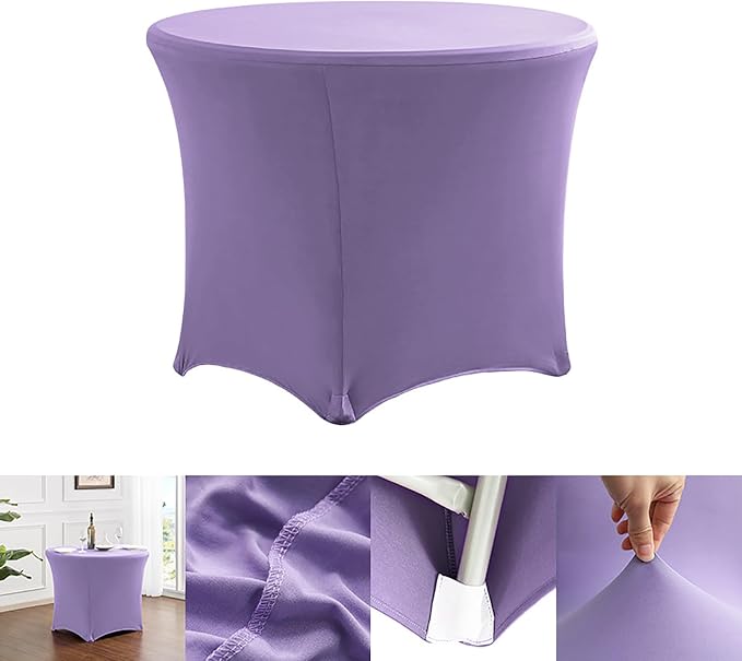 6 Pack Spandex Round Tablecloth Light Purple 5ft Fitted StrePTCh Tablecloth Elastic Cocktail Table Cover for Wedding Party Restaurant Banquet New Year and Halloween PTC24 - Image 7