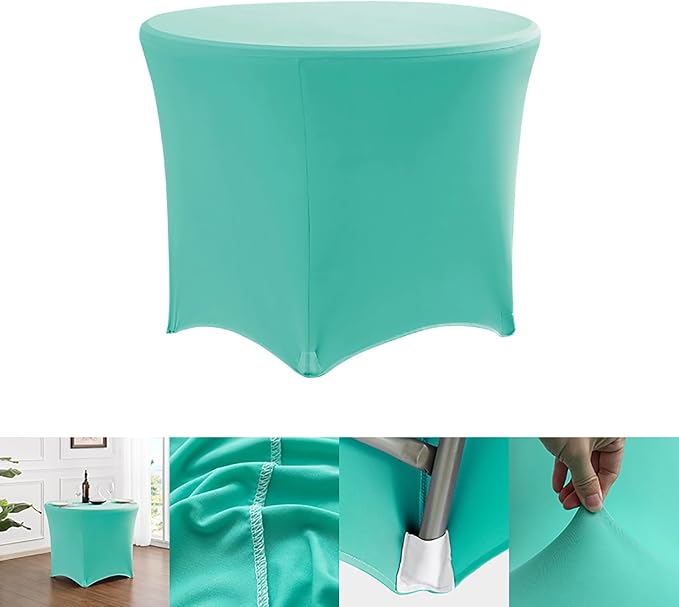 Spandex Round Tablecloth Light Blue Green 6ft Fitted Stretch Tablecloth Elastic Cocktail Table Cover for Wedding Party Restaurant Banquet New Year and Halloween PTC24 - Image 7