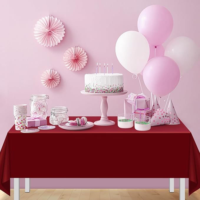 16 Pack Maroon Plastic Tablecloth for Rectangle Tables, Premium Decorative Burgundy Disposable Table Cloths for Parties, Rectangle Party Table Cover for Birthday Anniversary Graduation, 54x108 Inch - Image 7