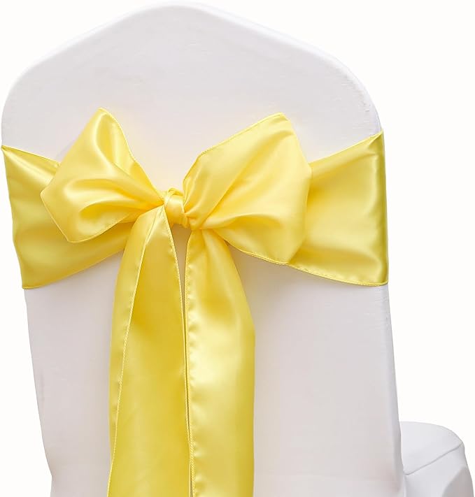 Pack of 50 Satin Yellow Chair Sashes Bows 7 X 108 Inch Universal Chairs Ribbons for Wedding Ceremony Party Banquet Restaurant Event Decorations - Yellow Chair Sashes 50 Pack - Image 6