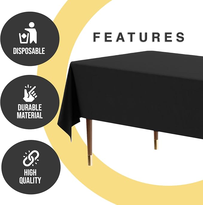 Exquisite 66% Thicker Premium Plastic Table Cloth Rectangle Table Cover 0.5 Mil 12 Pack Black Table Cloth 54 Inch x 108 Inch Disposable Tablecloth Won't Tear Easily Like Cheap Thin Brands - Image 7