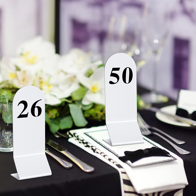 Remerry 50 Pcs Table Numbers 1-50 Acrylic Double Sided Number Cards for Restaurant Acrylic Tent Table Holders Tent Cards Wedding 2.36 x 6.3 Inch (White) - Image 7