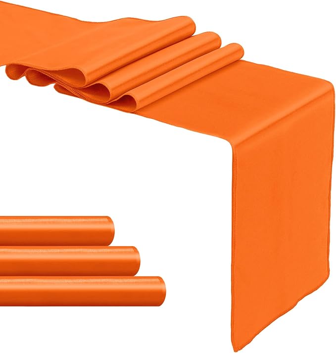 4-Pack Orange Satin Table Runner 12 x 108 Inch Long Bright and Smooth Silk Fabric Table Runner for Wedding Banquet Birthday Party Decoration - Image 8