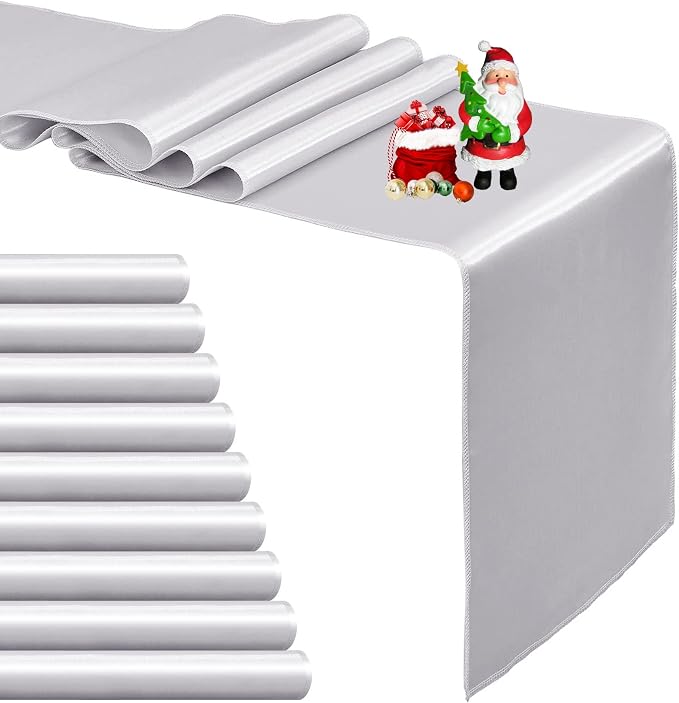10-Pack Silver Satin Table Runner 12 x 108 Inch Long Bright and Smooth Silk Fabric Table Runner for Wedding Banquet Birthday Party Decoration - Image 8