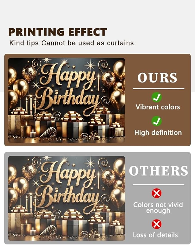 Black Glod Birthday Party Backdrop Luxury Black Glod Happy Birthday Banner Photography Background for Home Decorations Party Supplies 70.8 x 47.2 Inch